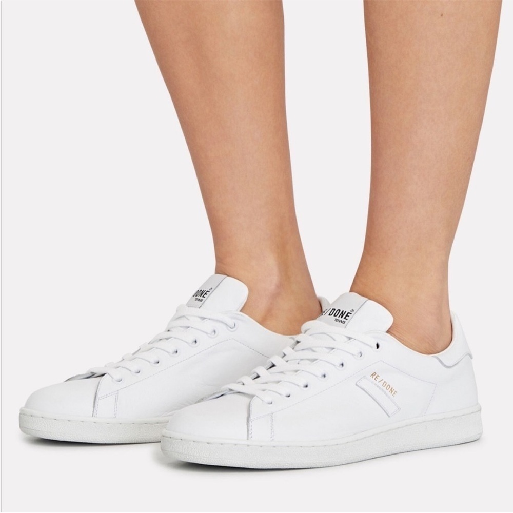 White Re/Done 70s Leather Lace Up Tennis Sneakers [Size 7]